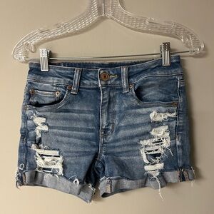 American Eagle Next Level Stretch Midi Ripped Jean Shorts